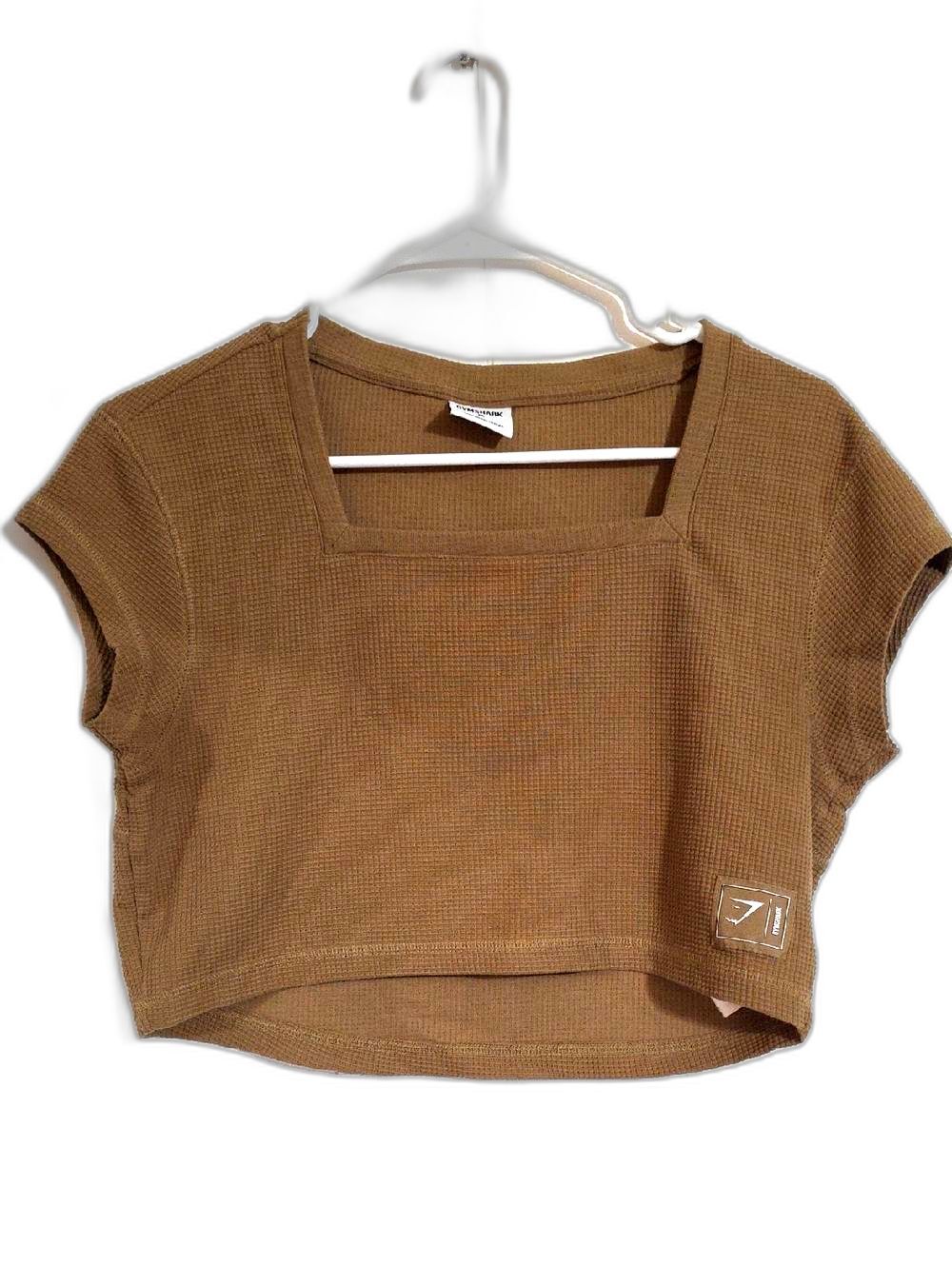 Gymshark Waffle Knit Square Neck Crop Top - Tan